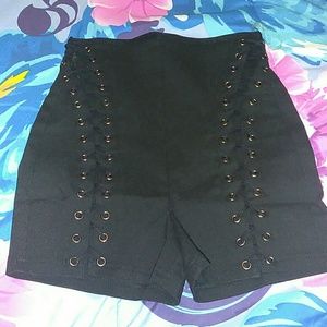 Lace up black shorts
